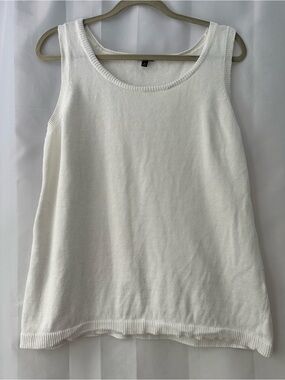 Talbots White Knit Scoop Neck Sleeveless Sweater Tank Linen Blend Coastal Layer